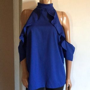 Navy blue cold shoulder blouse. NWOT size xl.  Zips the neck.